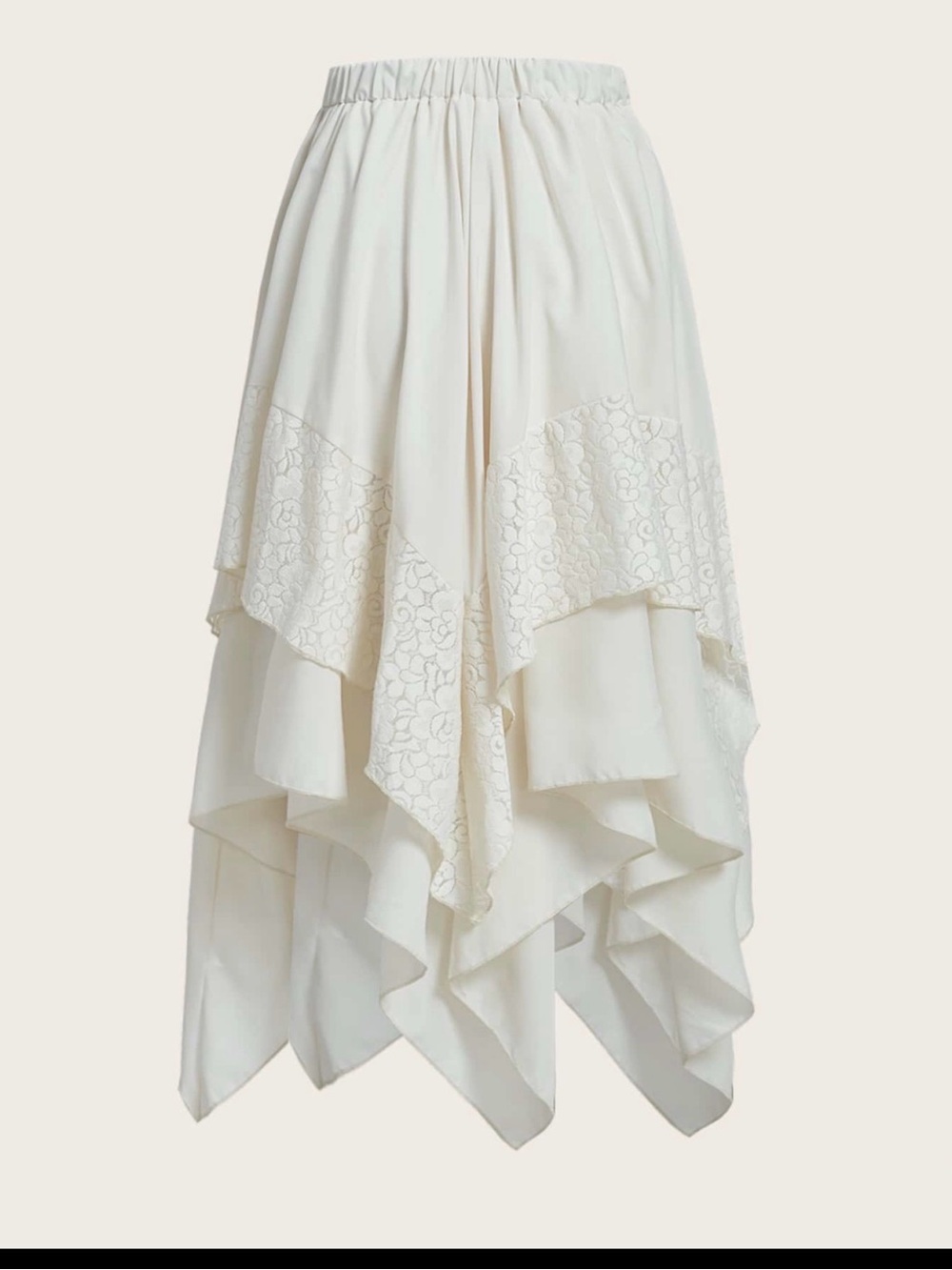 Women's Cream Layered Handkerchief Hem Skirt